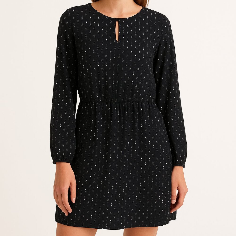 Old Navy Long Sleeve Waisted Black Printed Dress Sz L